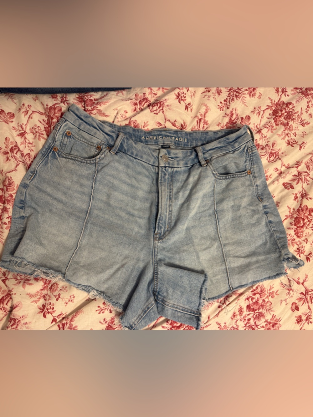 American Eagle Outfitters Light Wash High-Rise Frayed Denim Shorts